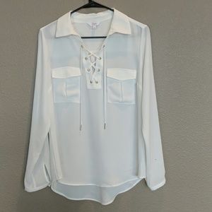 Candies Woman's Cream Long Sleeve Blouse L